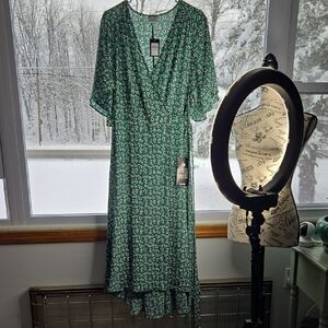 Avenue Teal Patterned High Low Dress